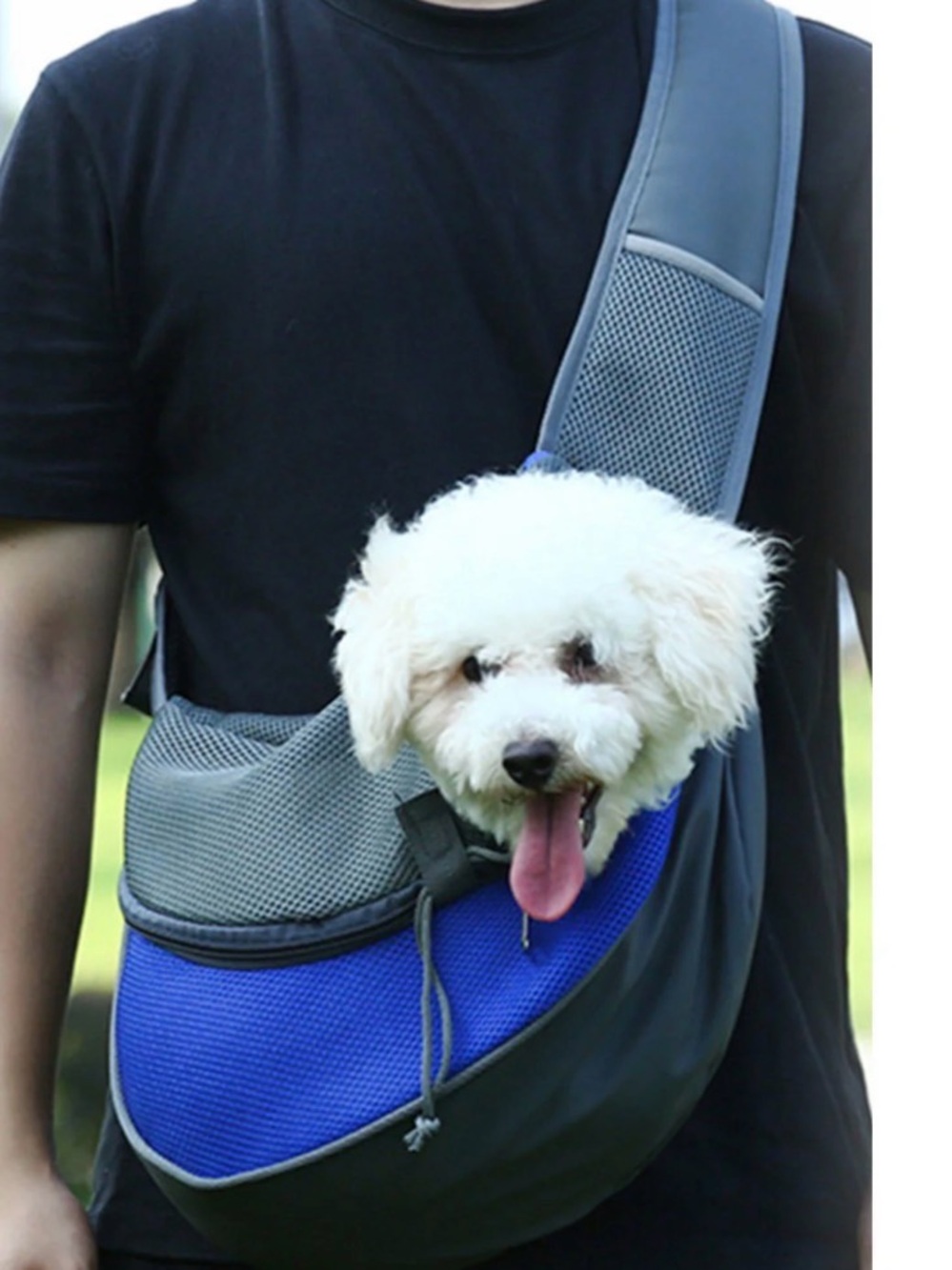 Gray & Blue Pet Sling Carrier - Comfortable Hands-Free Dog Travel Sling - Picture 2 of 13